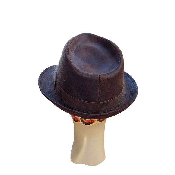 Henschel Distressed Brown Faux Leather Fedora Hat L Unisex Outdoor Style - Picture 5 of 16
